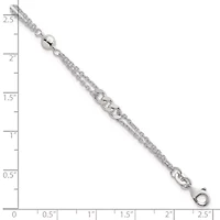 Sterling Silver Polished and Beaded Fancy 2-Strand Link 7.25-inch Bracelet
