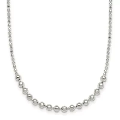 Sterling Silver Polished Beaded 18-inch Necklace