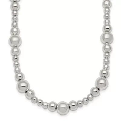 Sterling Silver Polished and Beaded 17-inch Necklace