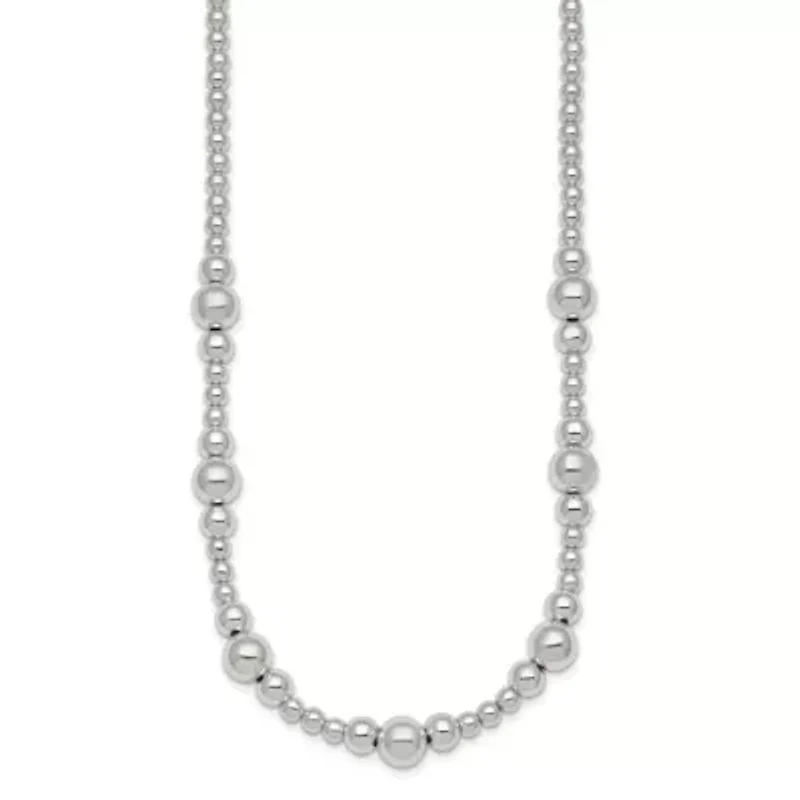 Sterling Silver Polished and Beaded 17-inch Necklace