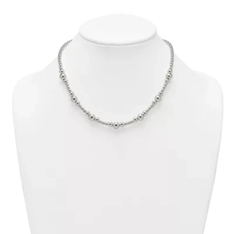 Sterling Silver Polished and Beaded 17-inch Necklace