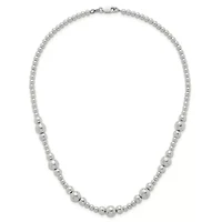 Sterling Silver Polished and Beaded 17-inch Necklace