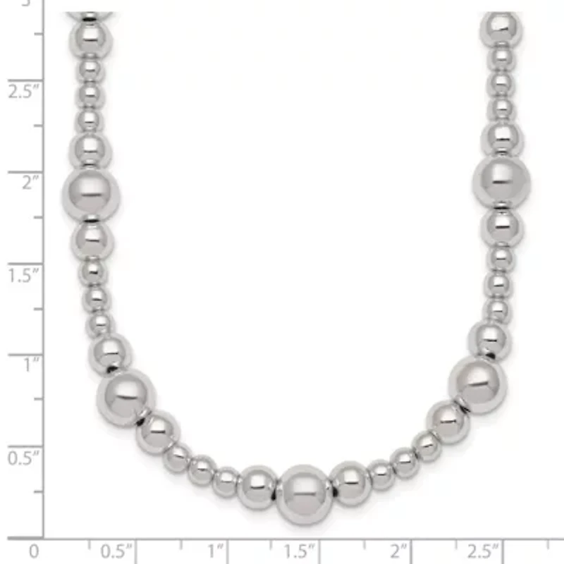 Sterling Silver Polished and Beaded 17-inch Necklace