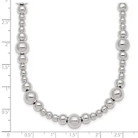 Sterling Silver Polished and Beaded 17-inch Necklace