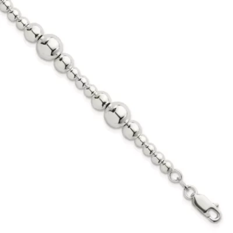 Sterling Silver Polished and Beaded 7.5-inch Bracelet