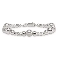 Sterling Silver Polished and Beaded 7.5-inch Bracelet