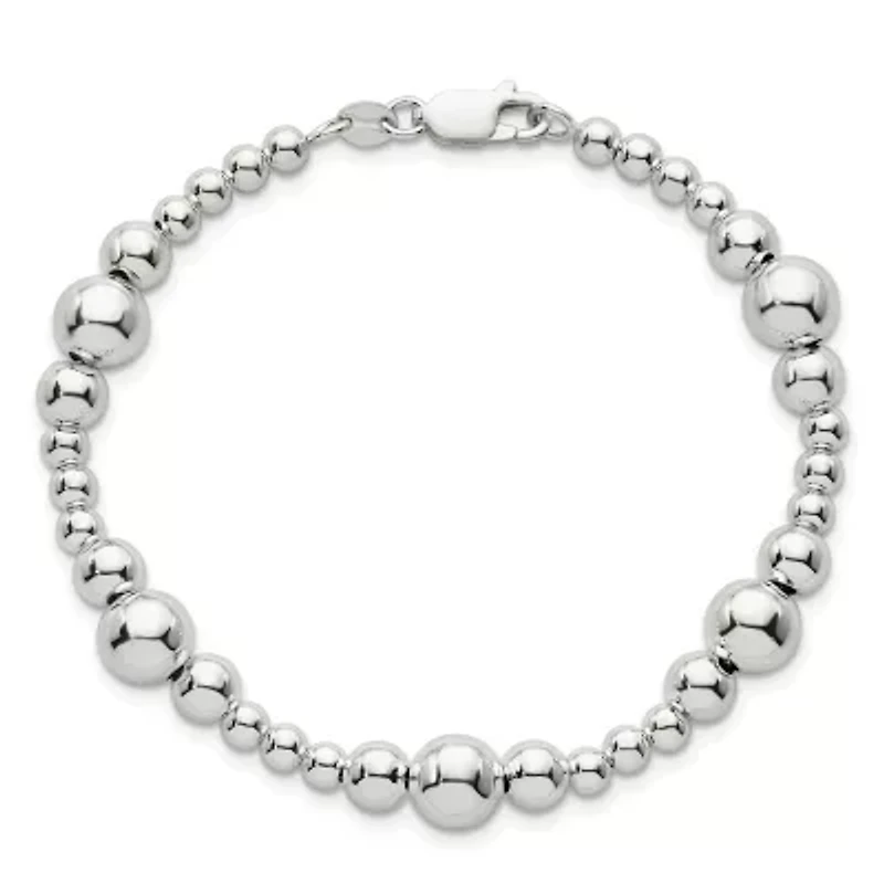 Sterling Silver Polished and Beaded 7.5-inch Bracelet