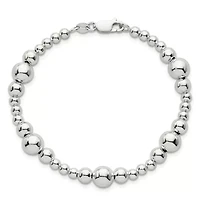 Sterling Silver Polished and Beaded 7.5-inch Bracelet