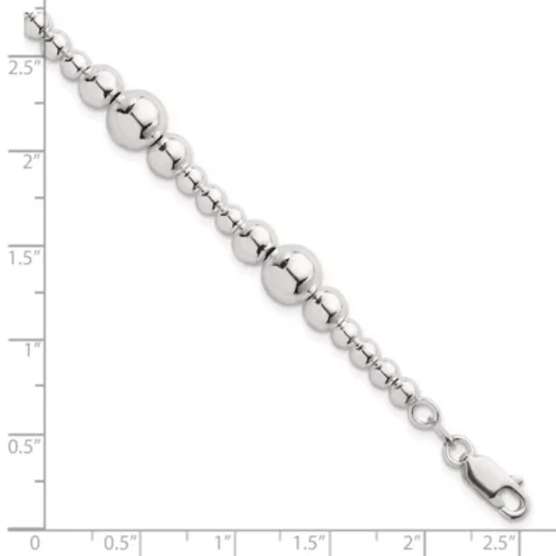 Sterling Silver Polished and Beaded 7.5-inch Bracelet
