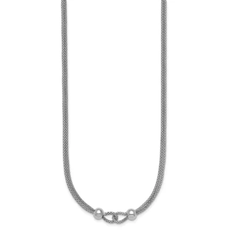 Sterling Silver Rhodium-plated Polished Beads 2 Strand 16-inch with 2-inch Extender Necklace