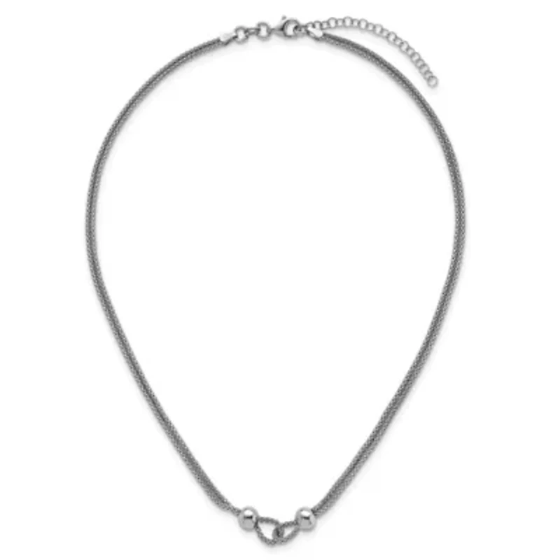Sterling Silver Rhodium-plated Polished Beads 2 Strand 16-inch with 2-inch Extender Necklace