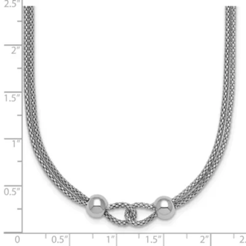 Sterling Silver Rhodium-plated Polished Beads 2 Strand 16-inch with 2-inch Extender Necklace