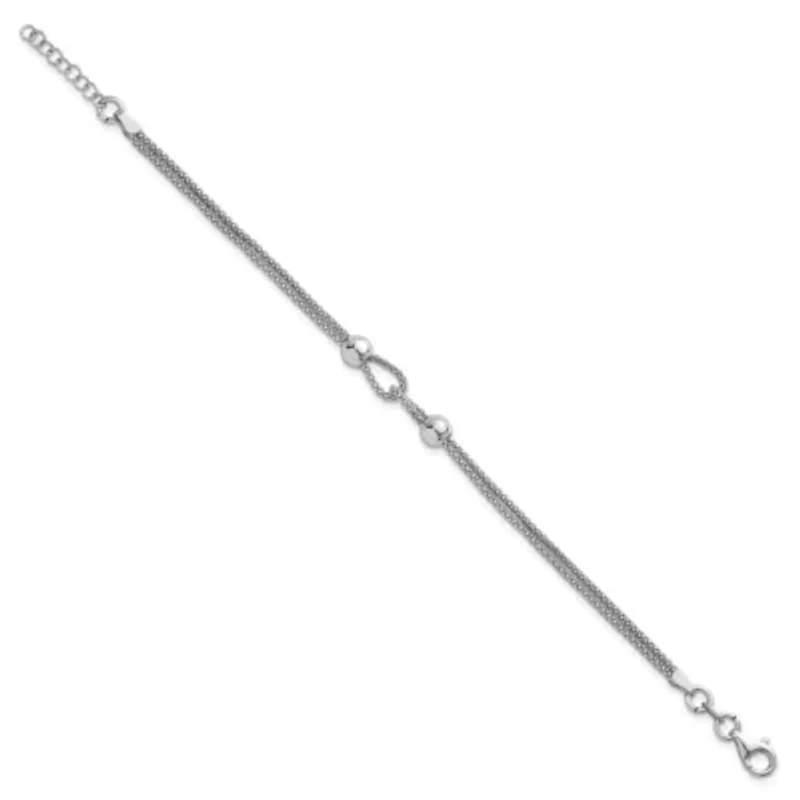 Sterling Silver Rhodium-plated Polished Beads 2 Strand 7-inch with 0.75-inch Extender Bracelet