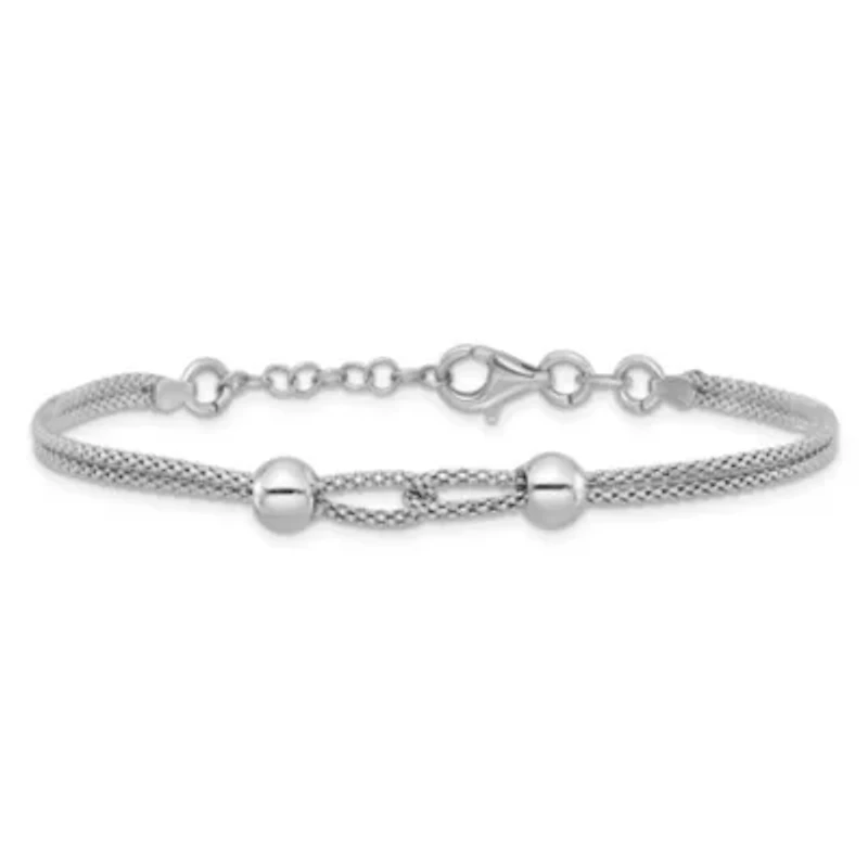 Sterling Silver Rhodium-plated Polished Beads 2 Strand 7-inch with 0.75-inch Extender Bracelet