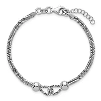 Sterling Silver Rhodium-plated Polished Beads 2 Strand 7-inch with 0.75-inch Extender Bracelet