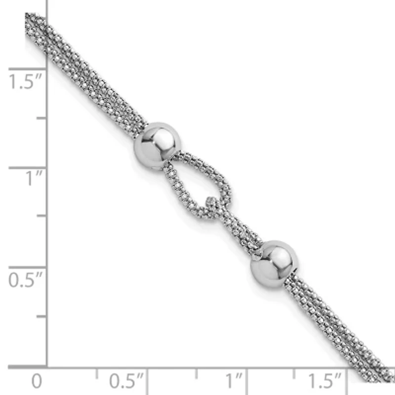 Sterling Silver Rhodium-plated Polished Beads 2 Strand 7-inch with 0.75-inch Extender Bracelet