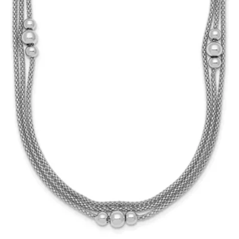 Sterling Silver Rhodium-plated Three Strand 17-inch with 1-inch Extender Necklace