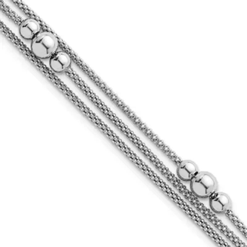 Sterling Silver Rhodium-plated Three Strand 7-inch with 0.5-inch Extender Bracelet