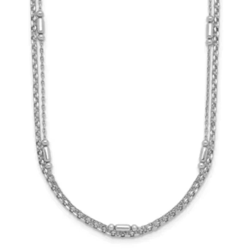 Sterling Silver Rhodium-plated Polished 2-strand 16-inch with 2-inch Extender Necklace