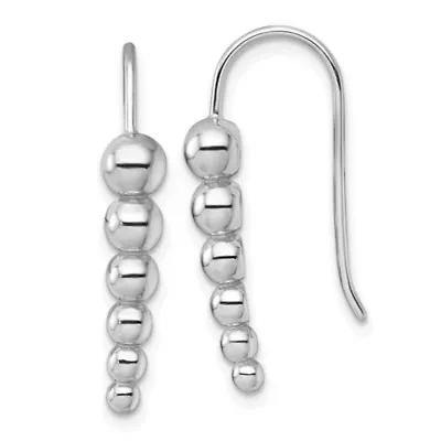 Sterling Silver Rhodium-plated Graduated Beaded Shepherd Hook Earrings