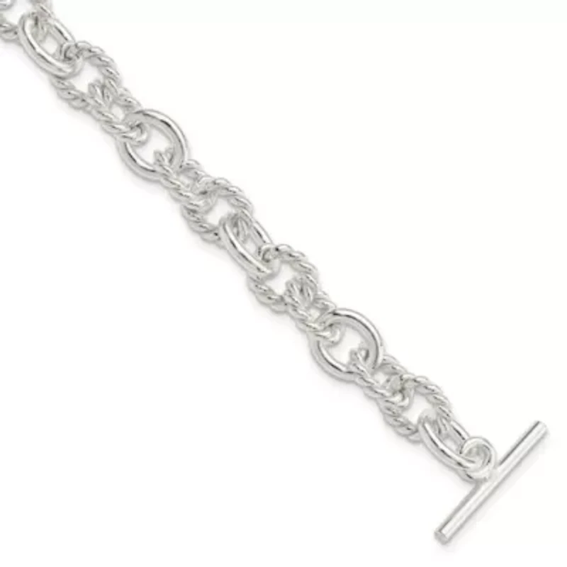 Sterling Silver 7.75-inch Polished Fancy Link Toggle Bracelet