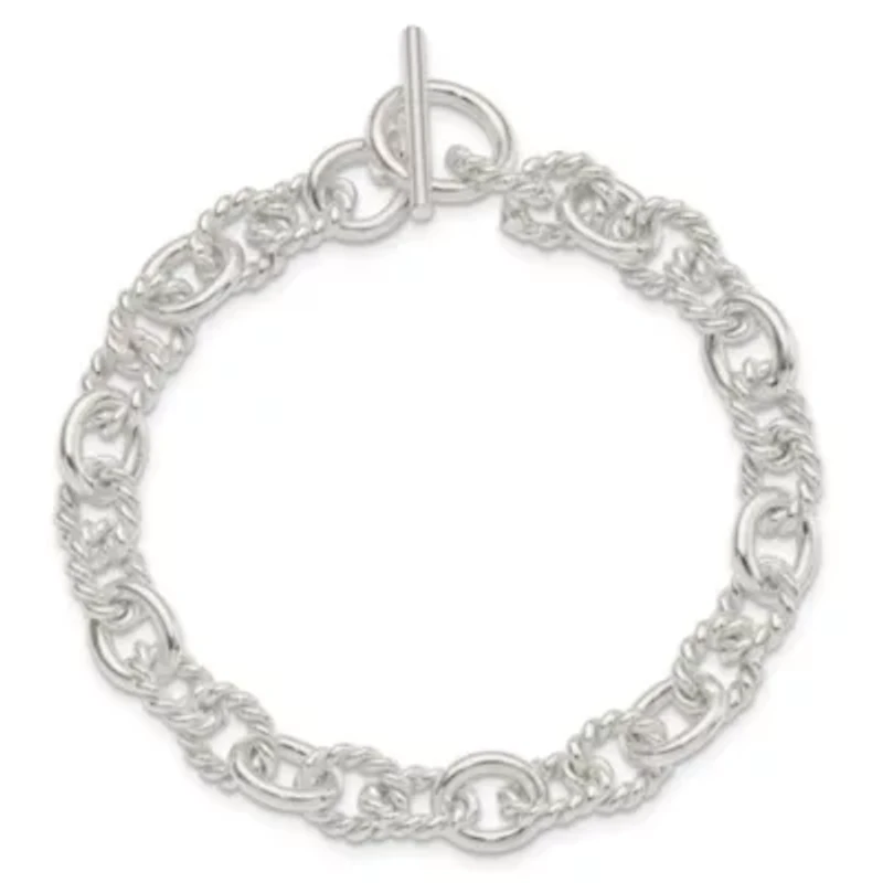 Sterling Silver 7.75-inch Polished Fancy Link Toggle Bracelet