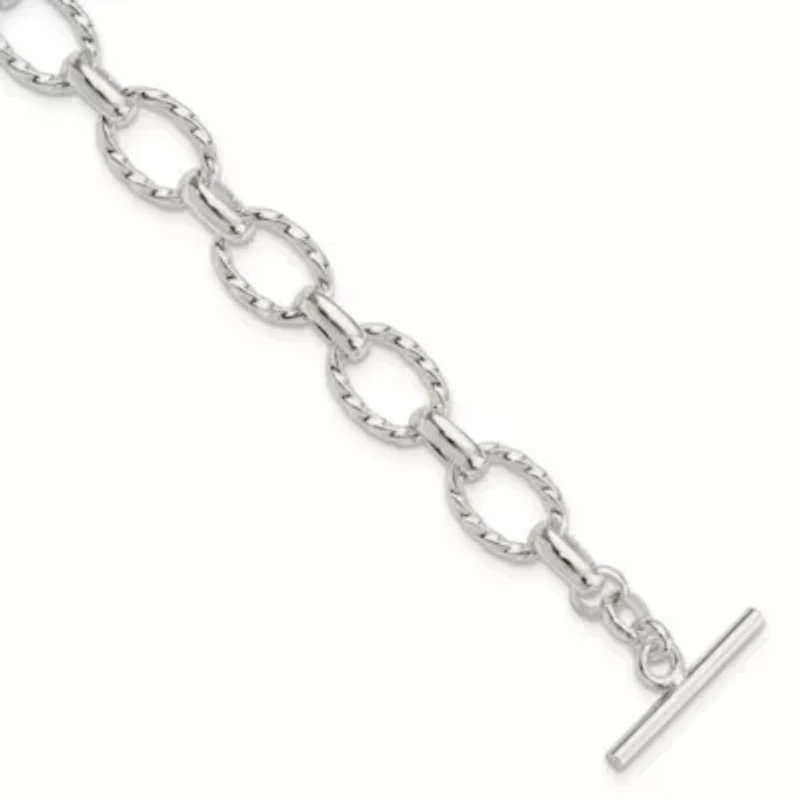 Sterling Silver 8.75-inch Polished Fancy Link Toggle Bracelet