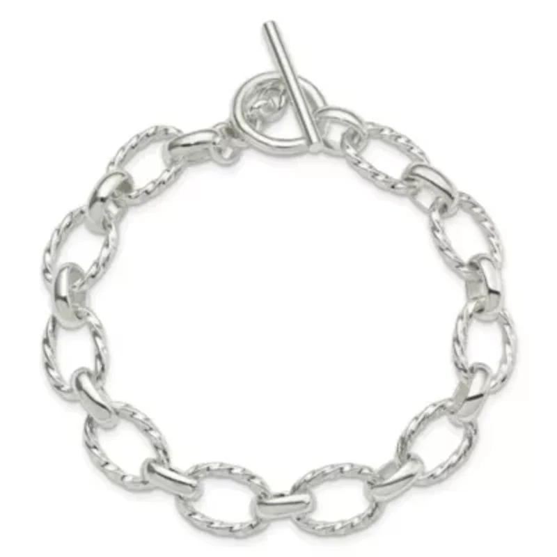 Sterling Silver 8.75-inch Polished Fancy Link Toggle Bracelet