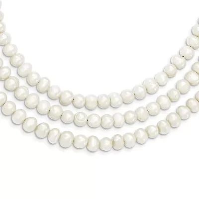 Sterling Silver Triple Strand White Freshwater Cultured Pearl Necklace