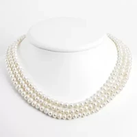 Sterling Silver Triple Strand White Freshwater Cultured Pearl Necklace