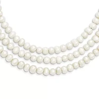 Sterling Silver Triple Strand White Freshwater Cultured Pearl Necklace
