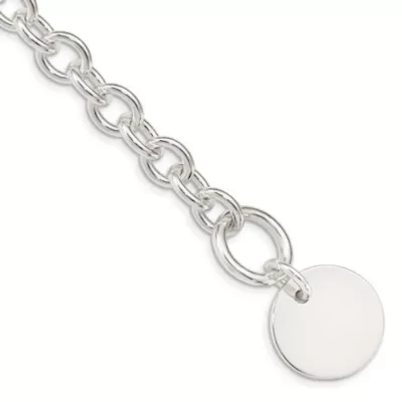 Sterling Silver Circular Disc on Fancy Link Bracelet
