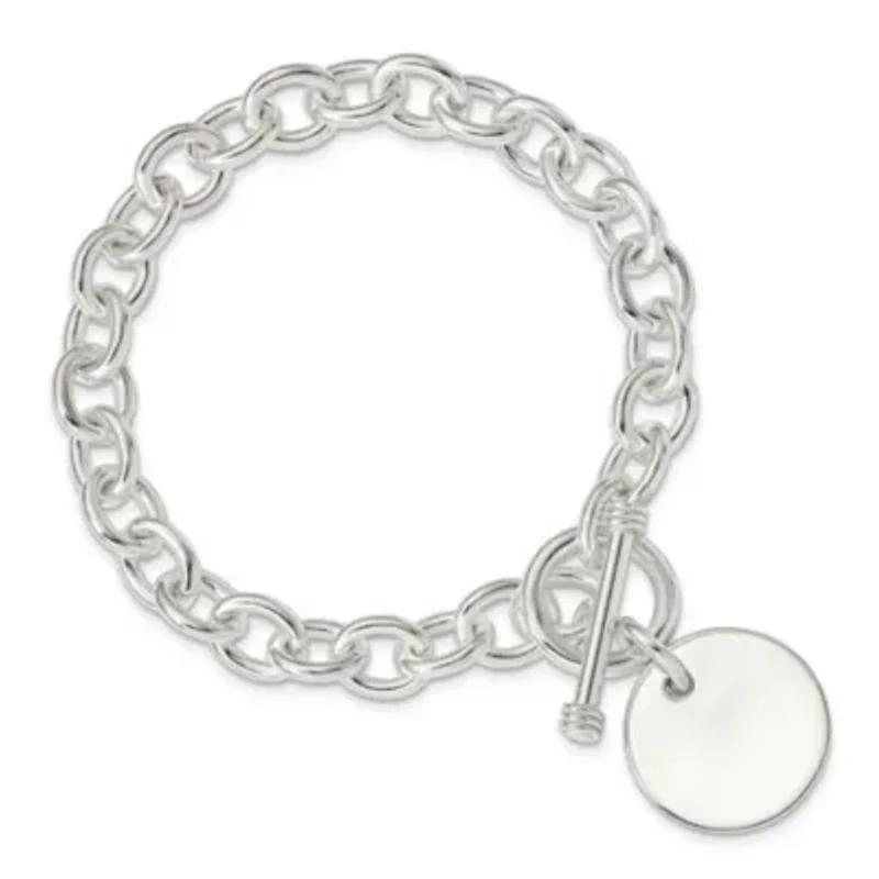 Sterling Silver Circular Disc on Fancy Link Bracelet