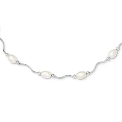 Sterling Silver Rhodium-plated 6-7mm White Freshwater Cultured Pearl Necklace