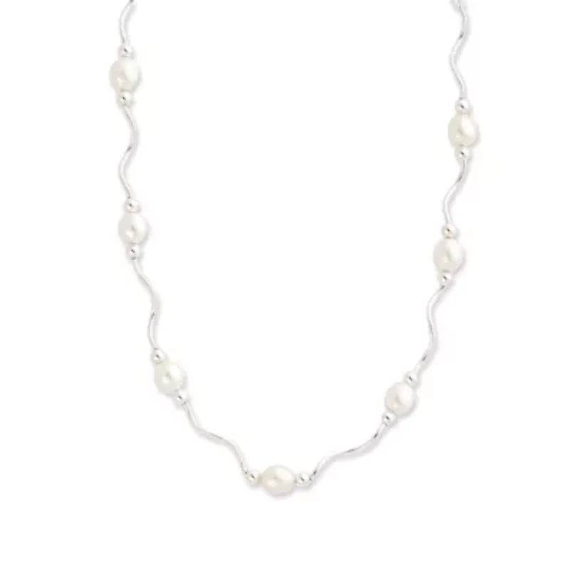 Sterling Silver Rhodium-plated 6-7mm White Freshwater Cultured Pearl Necklace