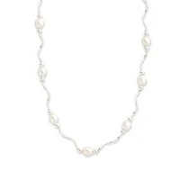 Sterling Silver Rhodium-plated 6-7mm White Freshwater Cultured Pearl Necklace