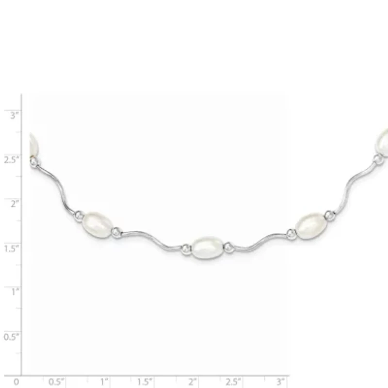 Sterling Silver Rhodium-plated 6-7mm White Freshwater Cultured Pearl Necklace