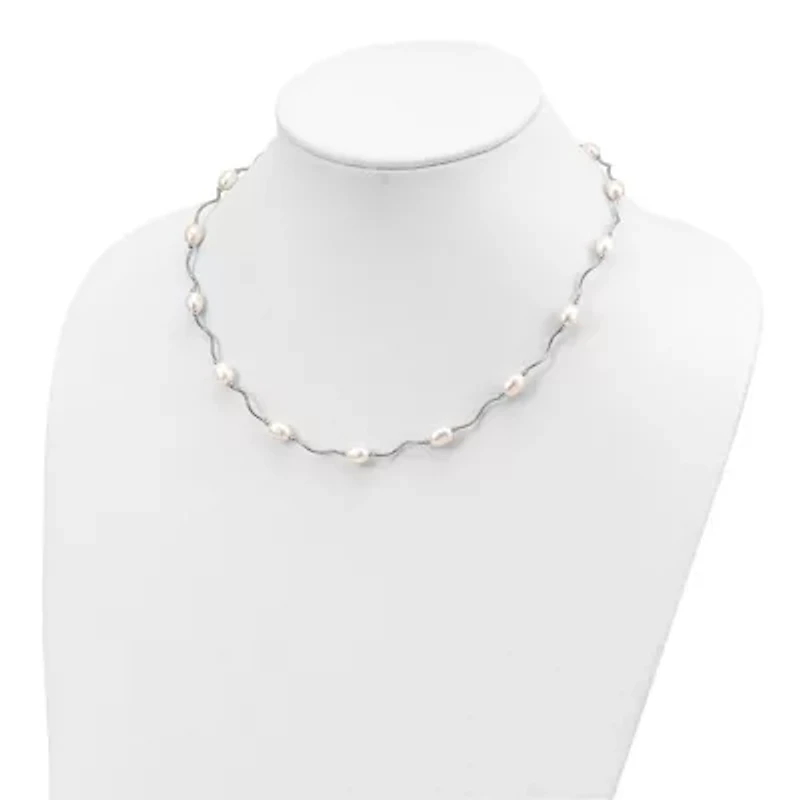 Sterling Silver Rhodium-plated 6-7mm White Freshwater Cultured Pearl Necklace