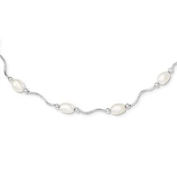 Sterling Silver Rhodium-plated 6-7mm White Freshwater Cultured Pearl Necklace