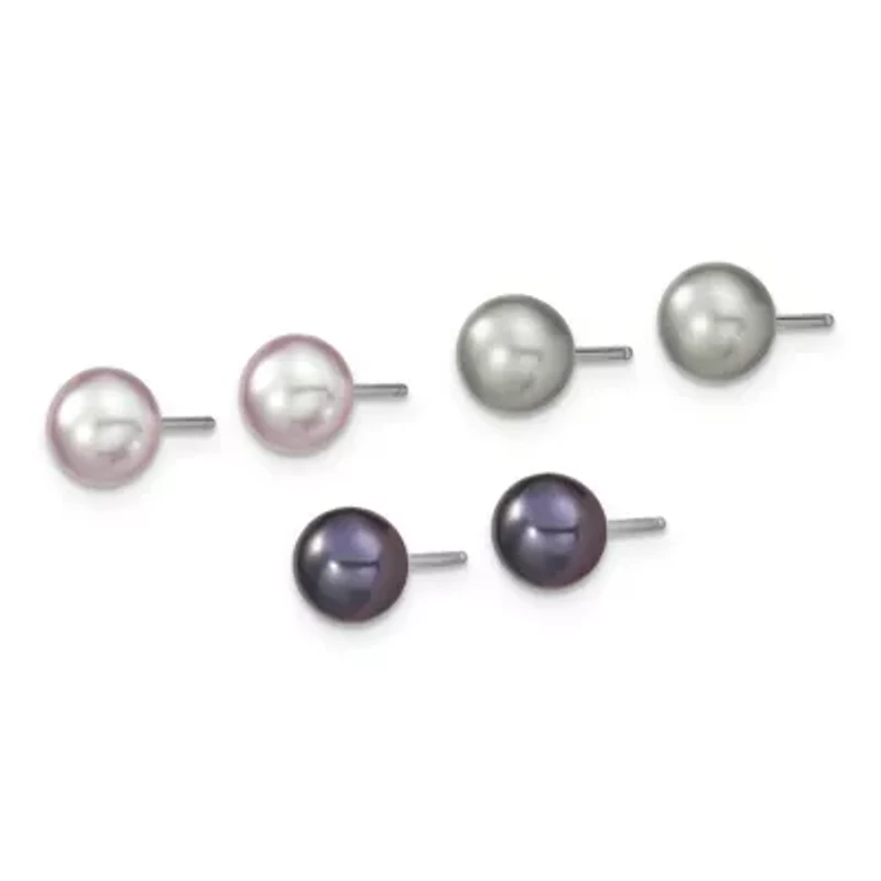 Sterling Silver Rhodium-plated Grey/Pink/Black FWC Pearl Necklace/7.25-inch Bracelet/3pc Earring