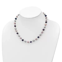 Sterling Silver Rhodium-plated Grey/Pink/Black FWC Pearl Necklace/7.25-inch Bracelet/3pc Earring