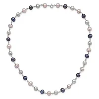 Sterling Silver Rhodium-plated Grey/Pink/Black FWC Pearl Necklace/7.25-inch Bracelet/3pc Earring