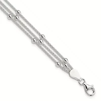 Sterling Silver Polished Beaded 3-Strand Bracelet