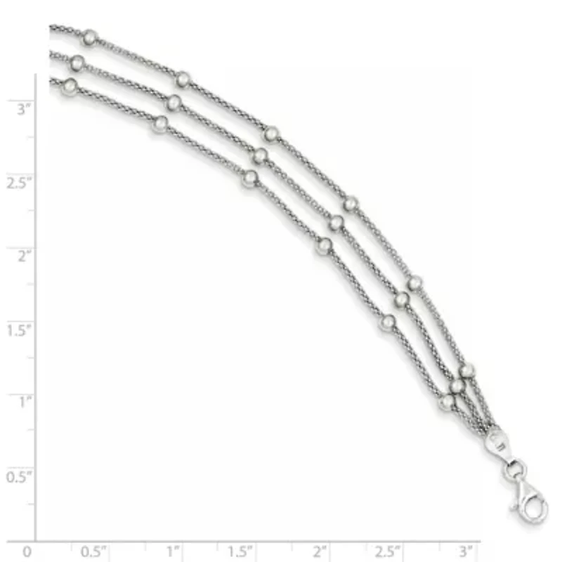 Sterling Silver Polished Beaded 3-Strand Bracelet