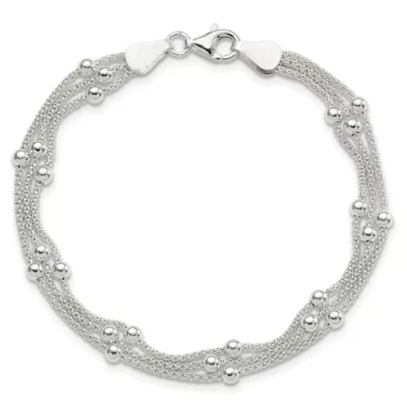 Sterling Silver Polished Beaded 3-Strand Bracelet