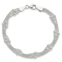 Sterling Silver Polished Beaded 3-Strand Bracelet