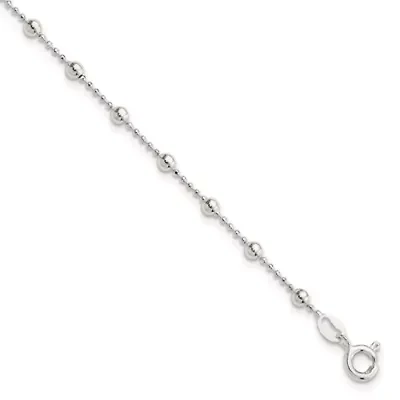 Sterling Silver Polished Beaded 6-inch with 1-inch Extension Bracelet