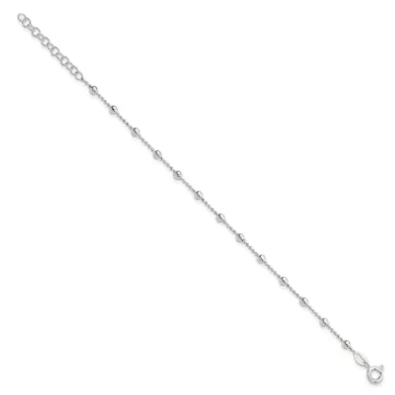 Sterling Silver Polished Beaded 6-inch with 1-inch Extension Bracelet