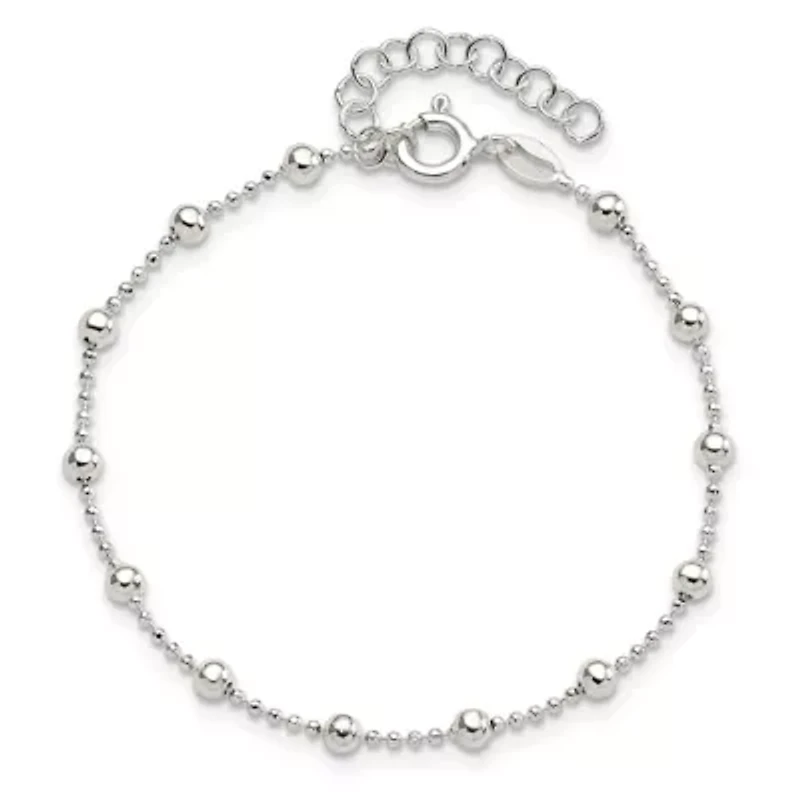 Sterling Silver Polished Beaded 6-inch with 1-inch Extension Bracelet