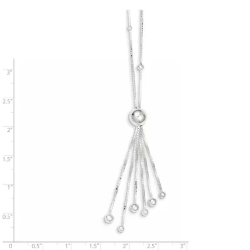 Sterling Silver Polished Beaded Tassel Necklace